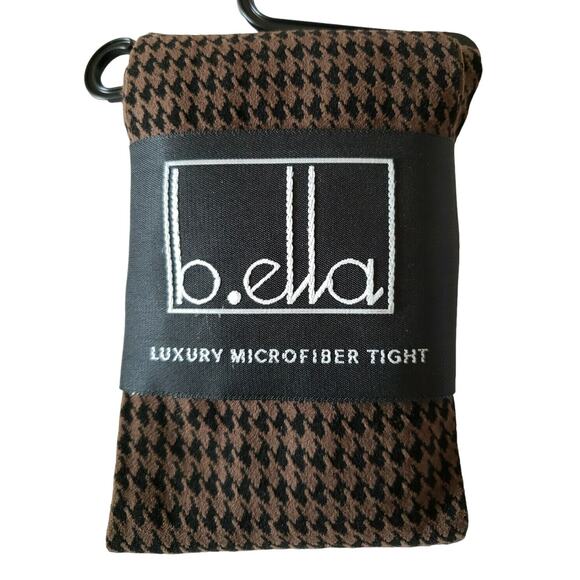 B.ella Houndstooth Microfiber Tights Medium Ukie Black Brown Pattern Socks - Picture 1 of 3